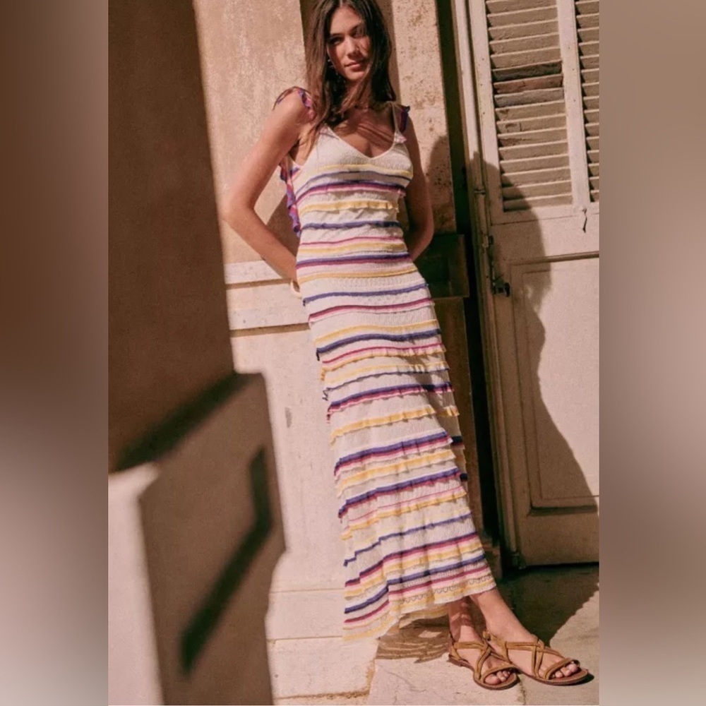 Sezane Robe Marla Ecru Multicolar Dress Size S